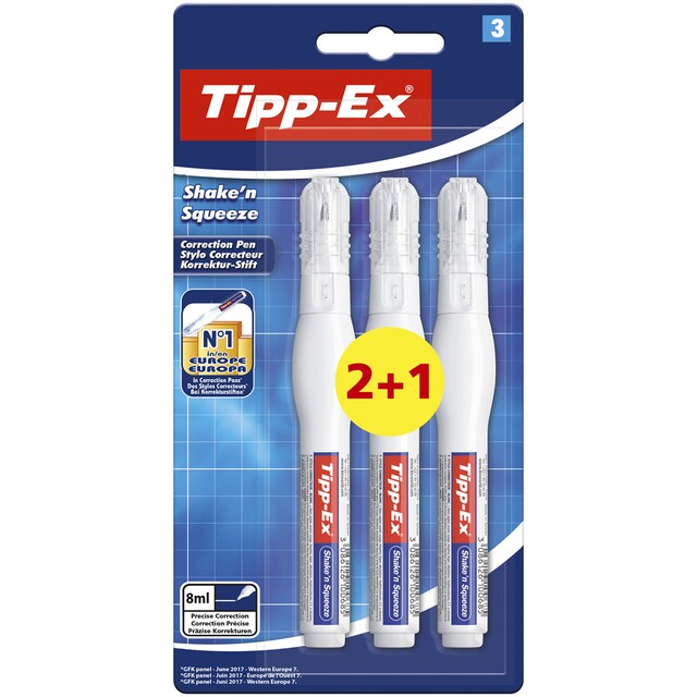 Imagen 0 de Pack de 2+1 bolígrafos correctores líquidos Tipp-Ex shake'n squeeze BIC