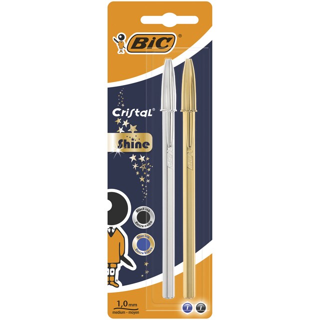 Imagen 0 de Pack de 2 Boligrafos  Cristal Shine con Cuerpo Plateado Punta Media  BIC