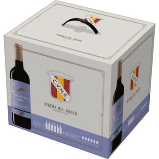 vino tinto roble DO Ribera del Duero Caja 6 botellas 75 cl + 6 copas - Cune