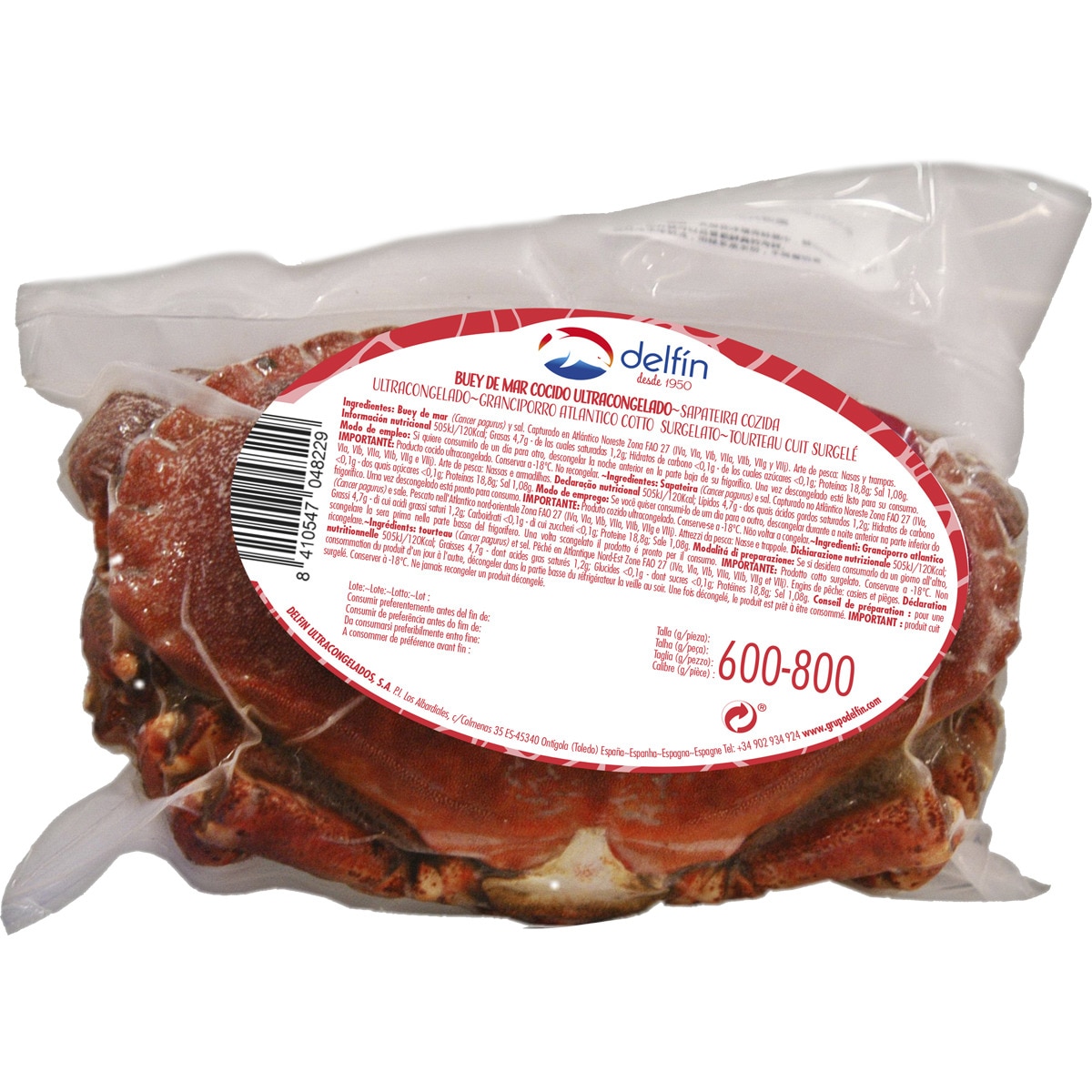 buey de mar cocido pieza 600 g neto escurrido