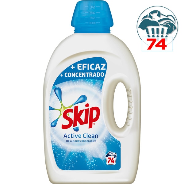Active Clean detergente máquina líquido azul botella 74 dosis · SKIP · Supermercado El Corte Inglés