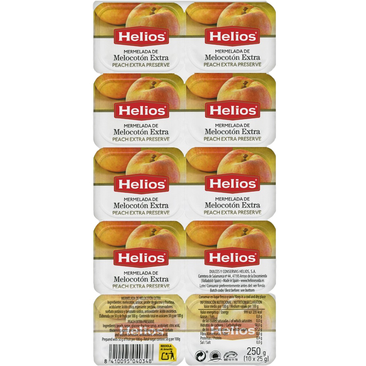 confitura de melocotón pack 10 unidades envase 25 g