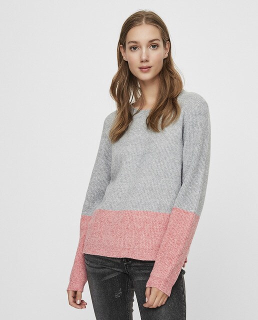 Jersey bicolor de mujer cuello redondo