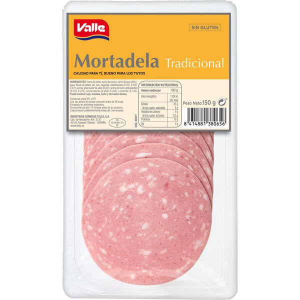 mortadela tradicional en lonchas sin gluten envase 150 g · VALLE