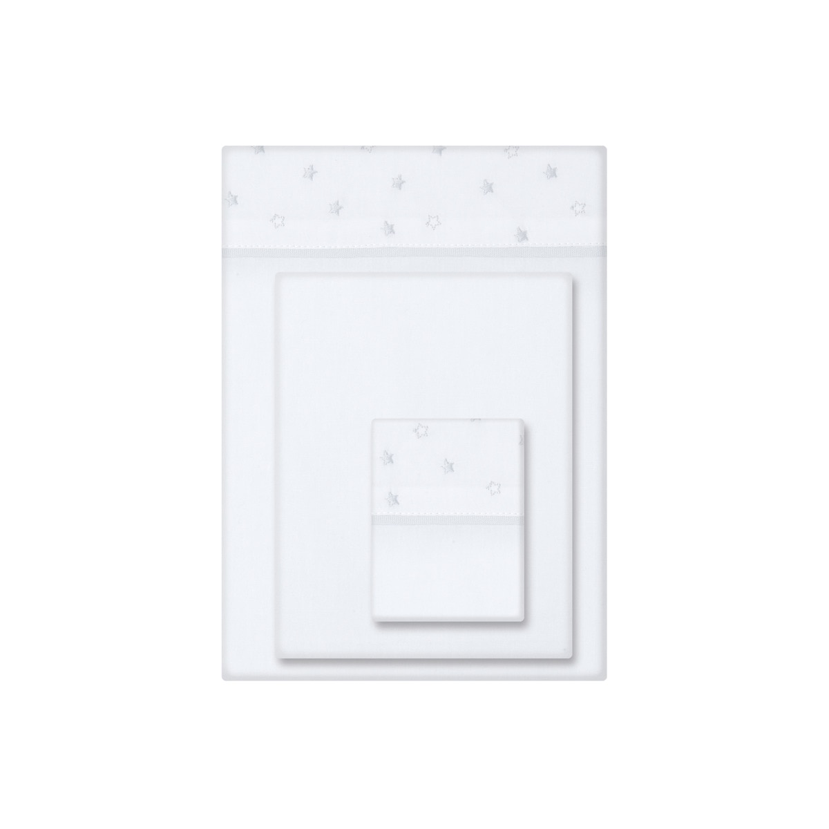 Conjunto de Lençóis Clássicos com Bordado de Estrelas - 3 Peças (Disponível em Várias Medidas) Cinzento-1