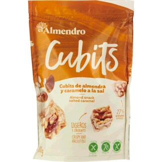 El Almendro Cubits de Amêndoa e Caramelo com Sal sem Glúten embalagem 100 g
