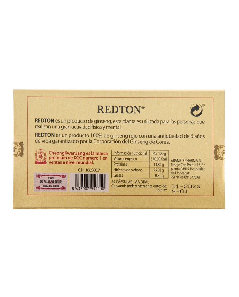 50 Cápsulas Ginseng Rojo Coreano Redton 2
