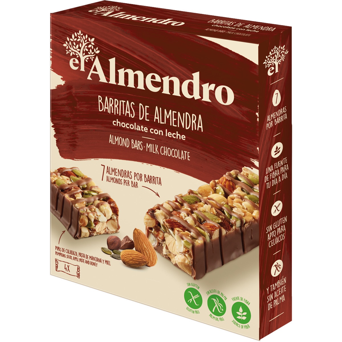 barritas de cereales y chocolate con leche sin gluten y sin aceite de palma estuche 100 g 4 unidades