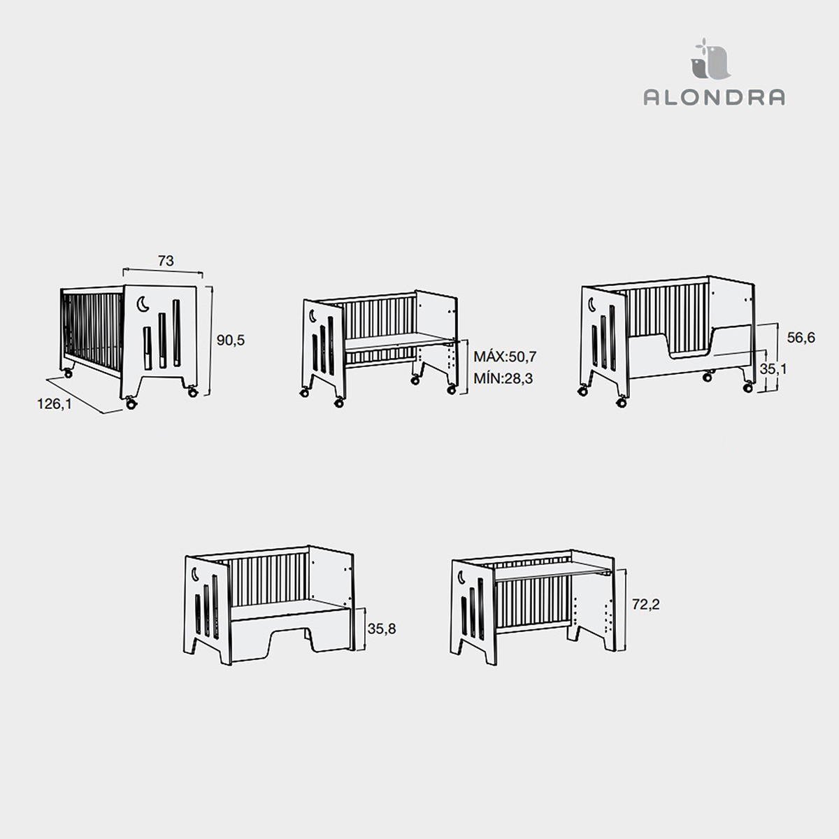 Berço de Co-Sleeping Omni 5 em 1 Berço/Berço de Co-Sleeping/Cama/Sofá/Secretária Arena 60x120 cm - Bege/Areia-Mate Bege-Areia mate-13