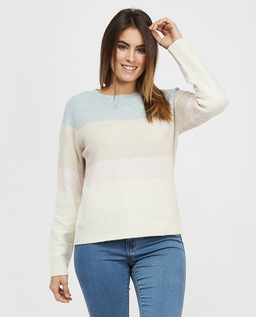 Jersey bicolor de mujer cuello redondo