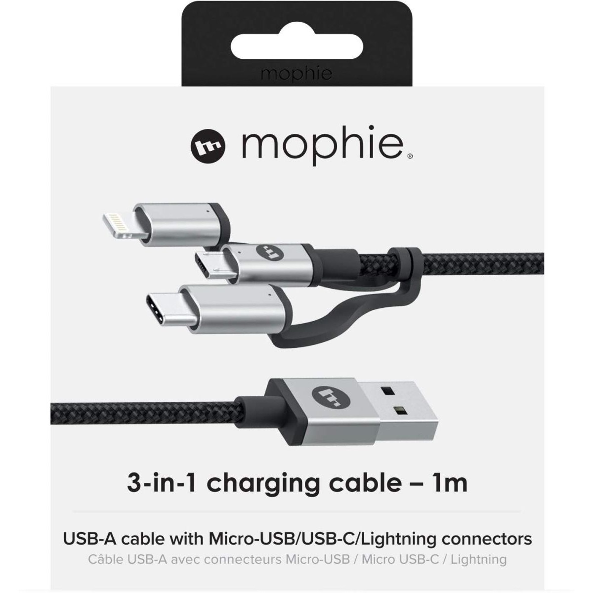 Cabo Mophie 3 em 1 USB-A para Lightning + USB-C + Micro USB 1 metro - Preto 3