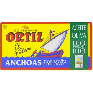 filetes de anchoa en aceite de oliva ecológico lata 29 g neto escurrido - Ortiz