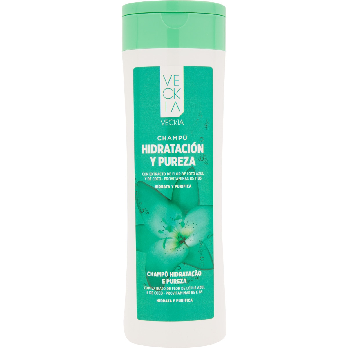 champú Hidratación y Pureza con flor de loto azul y aceite de coco frasco 400 ml brillo y suavidad para cabello normal