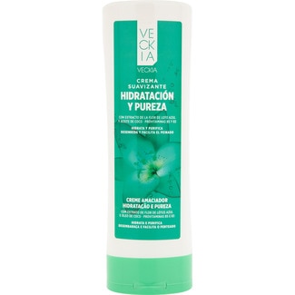 crema suavizante Hidratación y Pureza con flor de loto azul y aceite de coco frasco 300 ml para cabello normal - Veckia