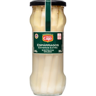 espárragos blancos extra IGP de Navarra gruesos 9-12 piezas frasco 205 g neto escurrido - Viuda De Cayo