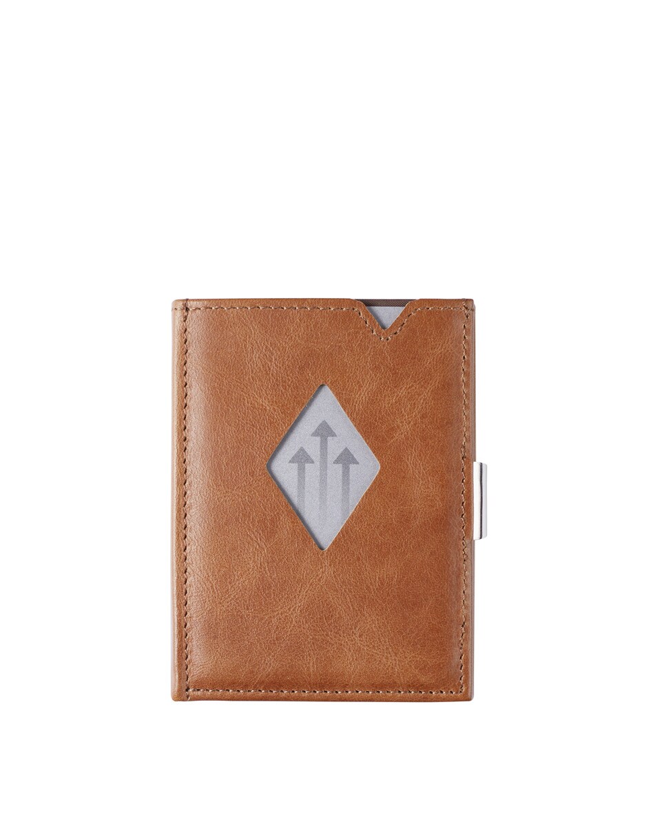 Exentri - Tarjetero De Hombre De Piel En Camel Con Cierre De Acero