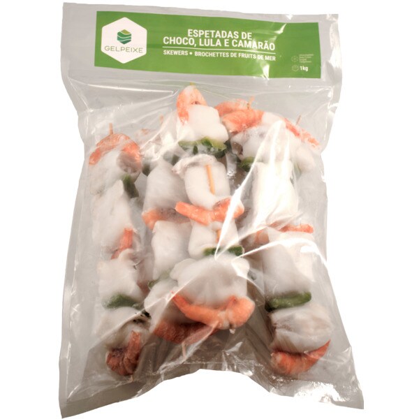 Gelpeixe Espetadas de Choco, Lula e Camarão embalagem 1 kg
