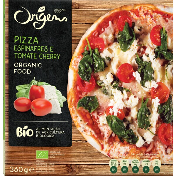 Bio Origens Pizza de Espinafres e Tomate Cherry Biológica embalagem 340 g