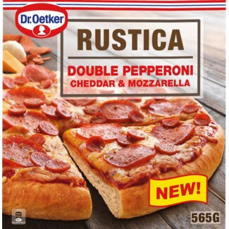 Dr. Oetker Pizza Rustica Duplo Pepperoni, Queijo Cheddar e Mozzarella embalagem 565 g
