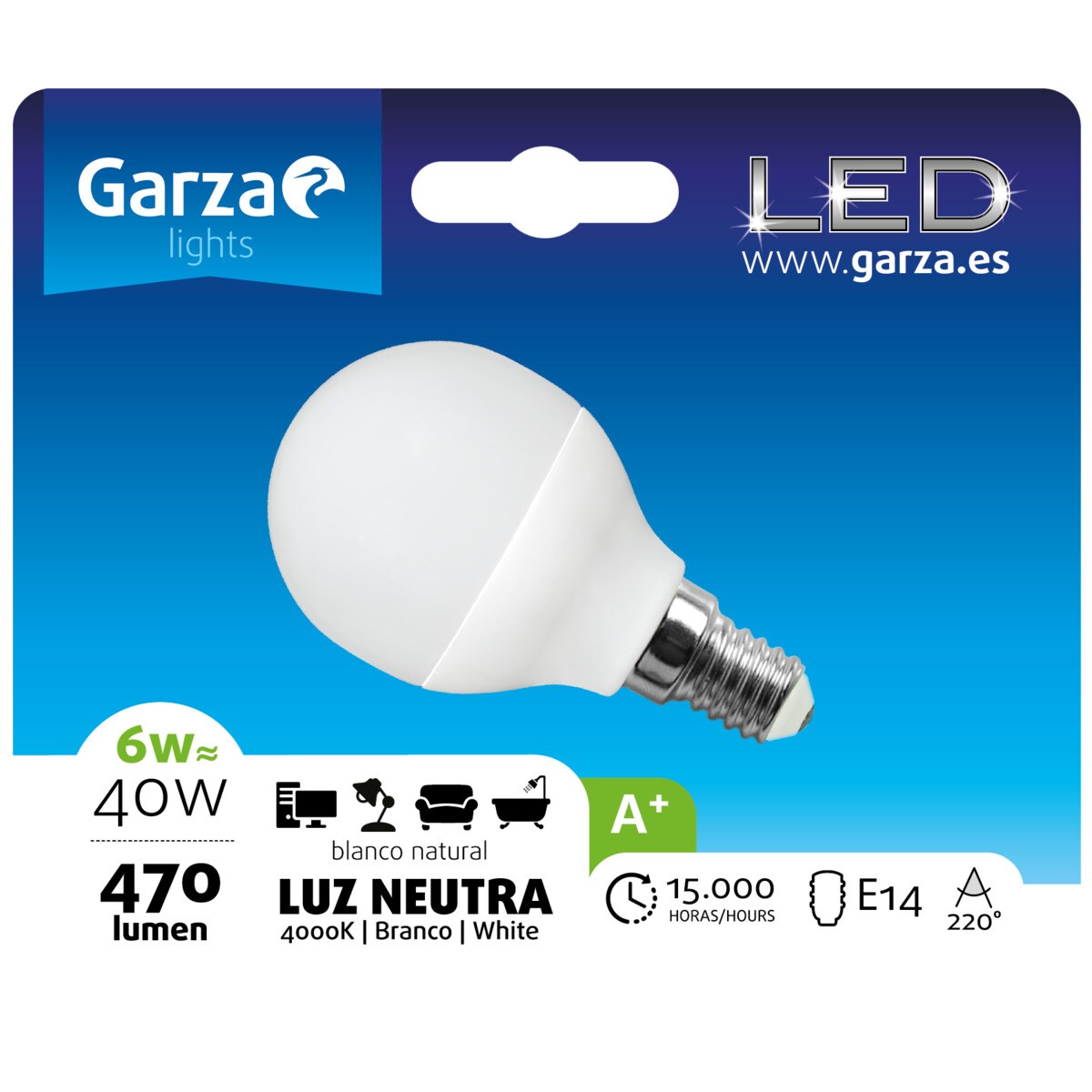 Lâmpada LED Esférica E14 5,5W 470lm 4000K Luz neutra (>=3000 K/<=5000 K).-2