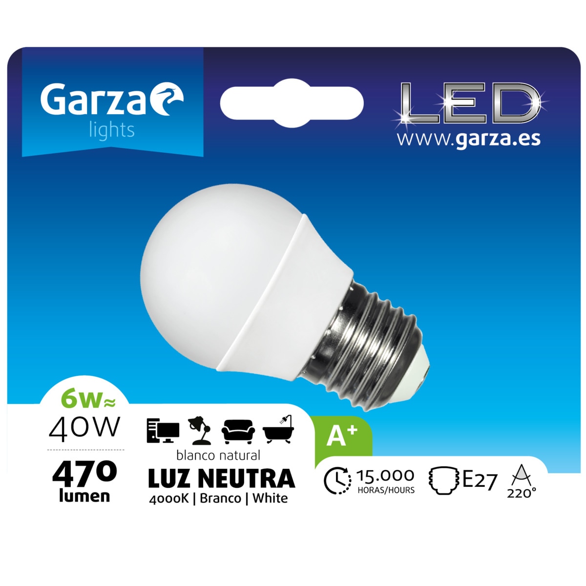 Lâmpada LED Esférica E27 5,5 W 470 lm 4000 K Luz neutra (>=3000 K/<=5000 K).-2