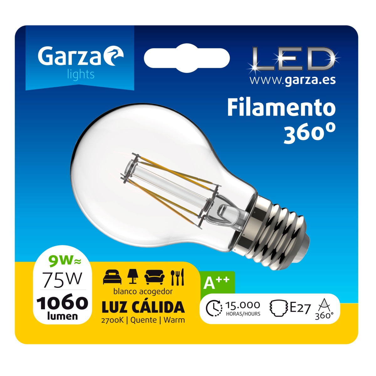 Lâmpada LED standard com filamento E27 9 W luz quente Transparente-2