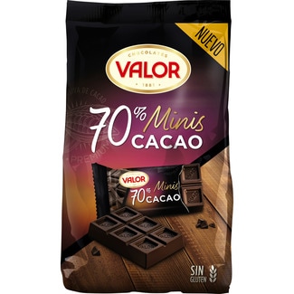 mini tabletas de chocolate negro 70% cacao sin gluten bolsa 200 g - Valor