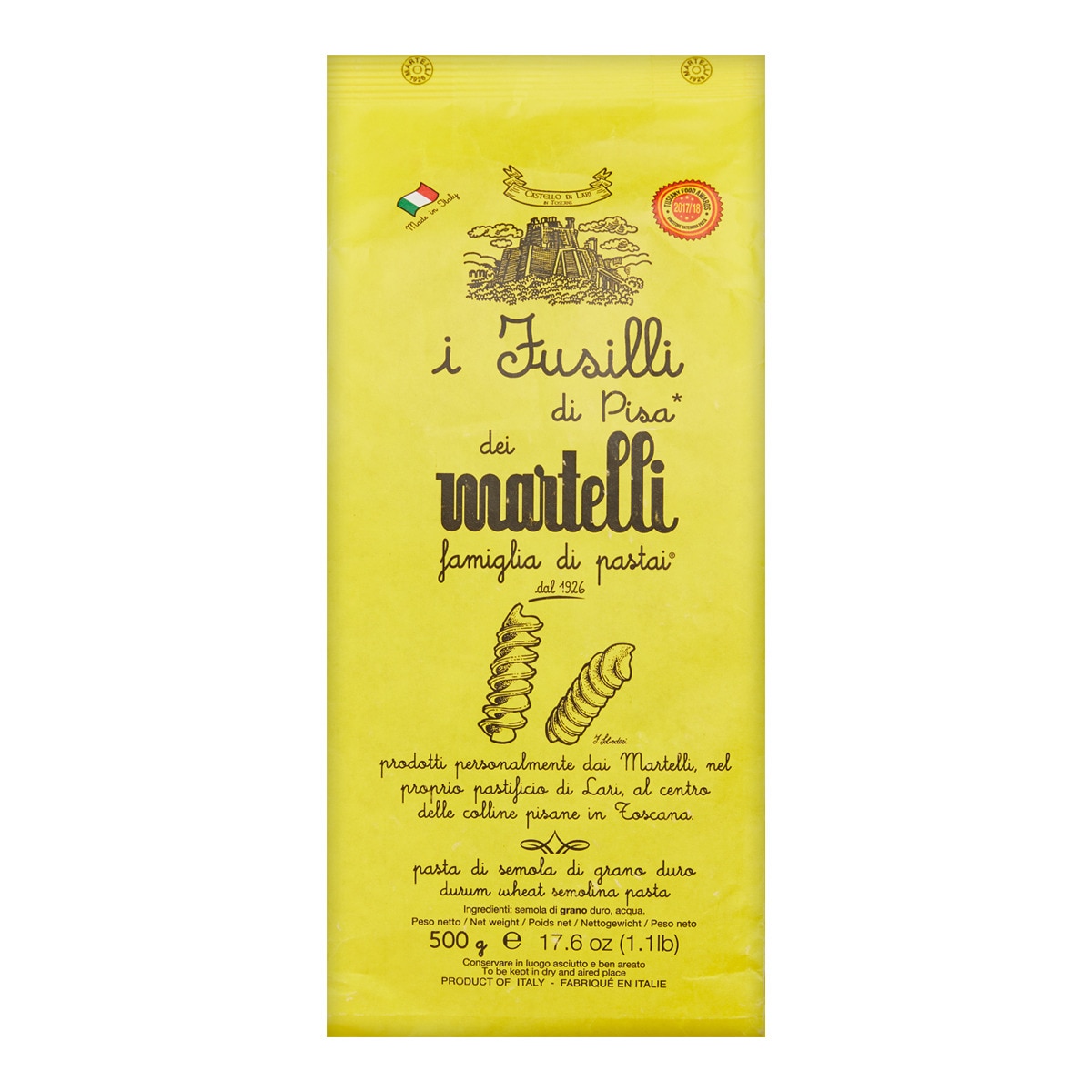 Pâtes italiennes Martelli, Fusilli de Pise, à la semoule de blé dur