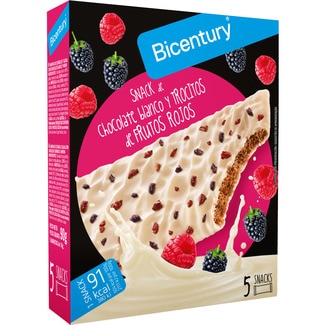 snack de chocolate blanco y trocitos de frutos rojos 5 unidades estuche 90 g - Bicentury