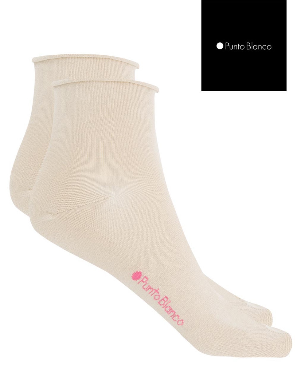 Meias de mulher Punto Blanco lisas com punho dobrado Bege-2