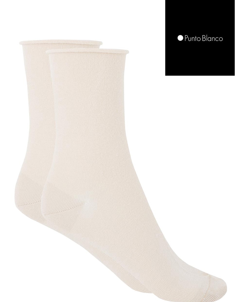 Meias Curtas Lisas com Punho Roulé e em Algodão. Produto Fabricado em Espanha Creme-2