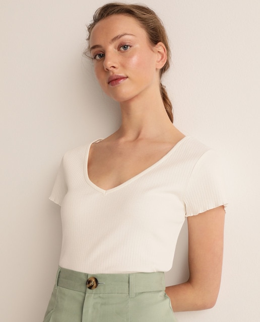 Camiseta de mujer de canalé y manga cort