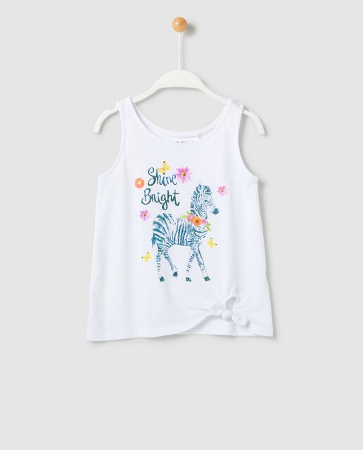 Camiseta de niña con cebra y nudo