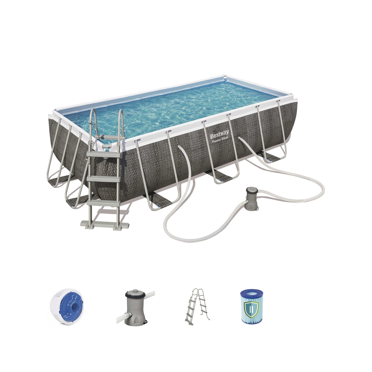Piscina tubular Power Steel Diseño Ratán 404 x 201 x 100 cm Gris-2