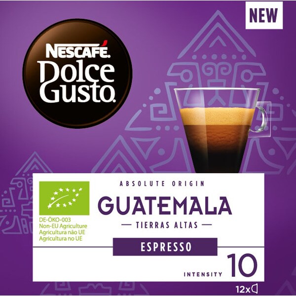 Nescafé Dolce Gusto Café Espresso Guatemala Intensidade 10 Biológico embalagem 12 cápsulas