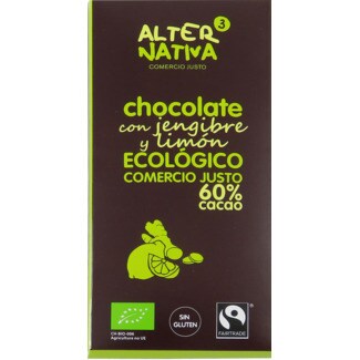 Alternativa 3 Chocolate com Gengibre e Limão 60% Cacau sem Glúten Biológico embalagem 80 g