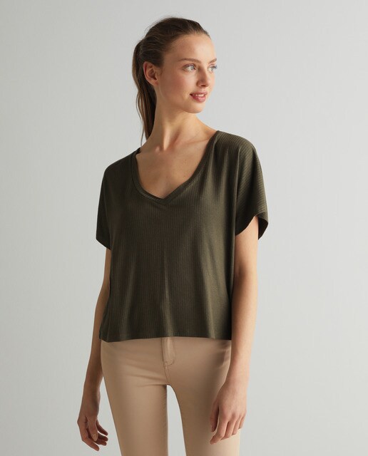 Camiseta canalé de mujer manga corta