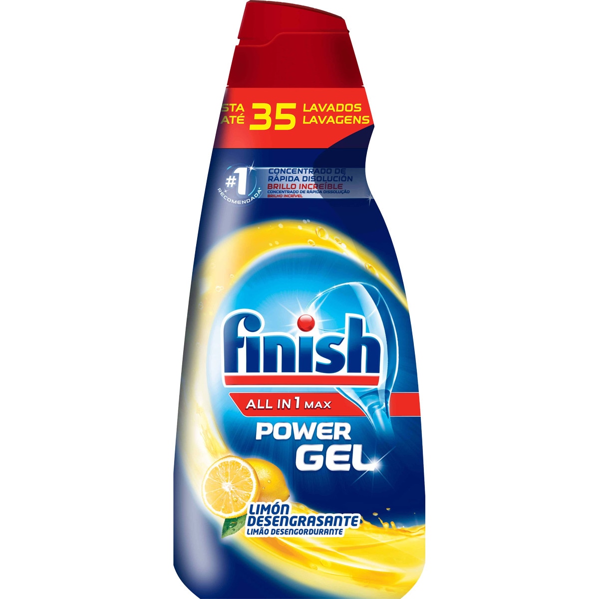 detergente lavavajillas todo en 1 Max Power Gel limón desengrasante botella 35 dosis