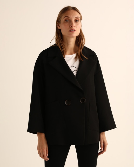 sobretudo feminino preto curto