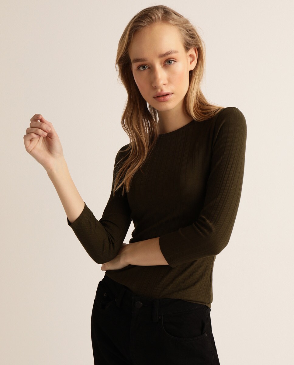 Camiseta de canalé de mujer con manga la