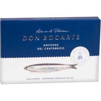 filetes de anchoa de pesca selecta del Cantábrico en aceite de oliva virgen bajos en sal lata 58 g neto escurrido - Don Bocarte