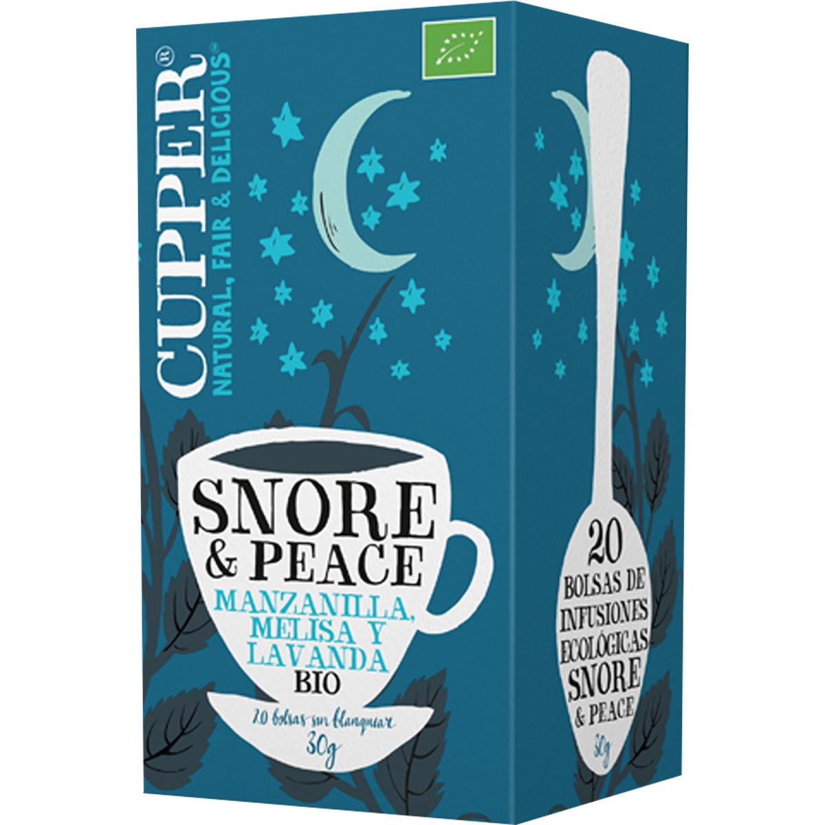 Snore & Peace Bio infusión de manzanilla, melisa y lavanda ecológica envase 20 bolsitas