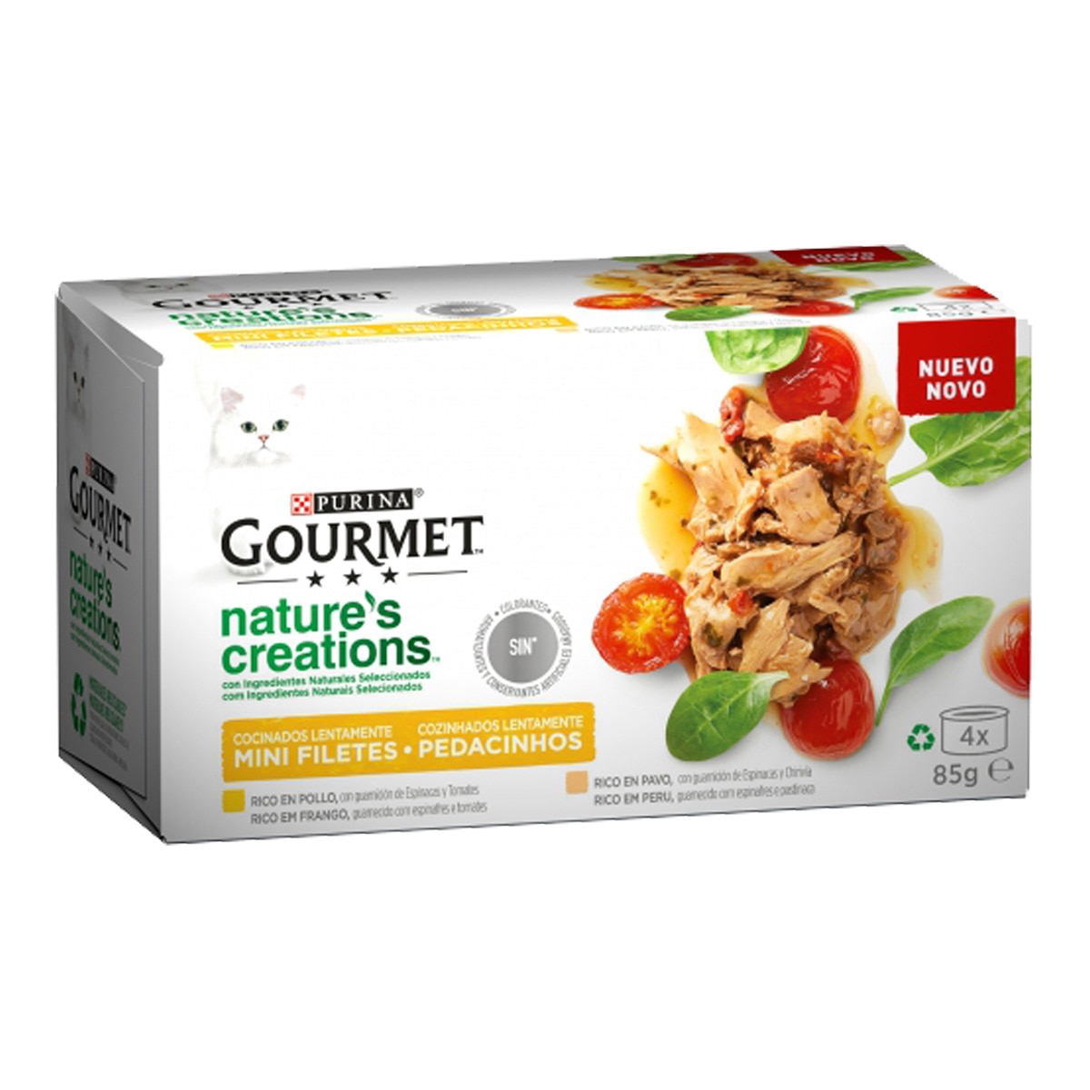 Comida húmeda para gatos adultos Gourmet Nature's Creations pollo y pavo 4 x 85 g 1