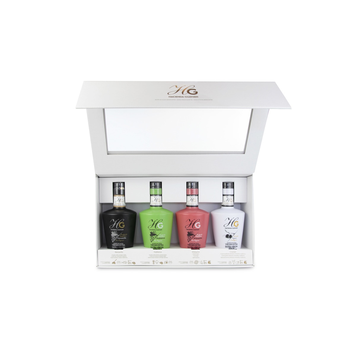 Coffret 4 variétés d'huile d'olive vierge bio Hacienda Guzmán