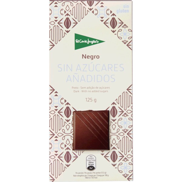 Chocolate Preto sem Açúcar sem Glúten embalagem 125 g · El Corte Inglés