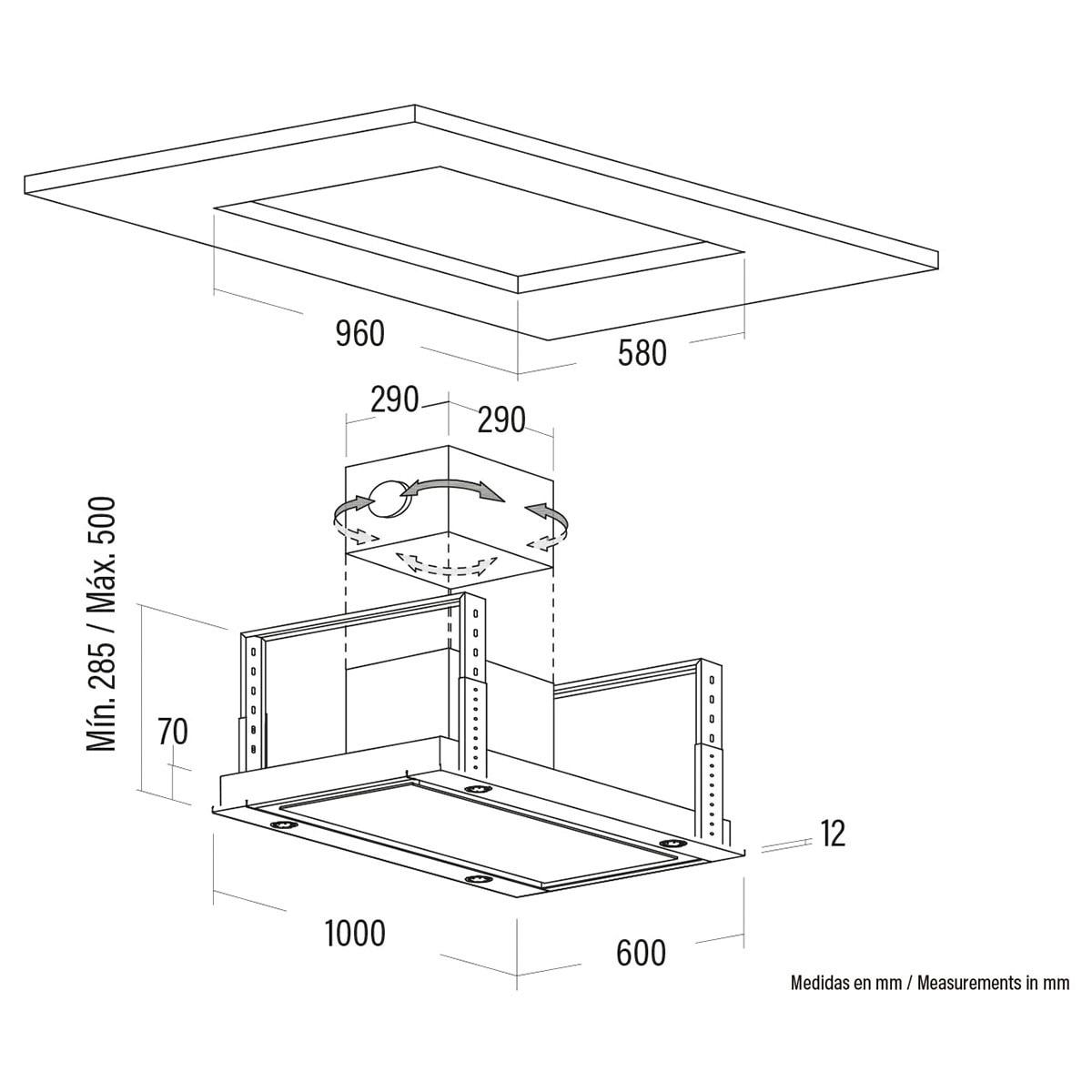 Campana de techo Cata 4 niveles de extracción - ISLASIRIN1000WH Blanco-2