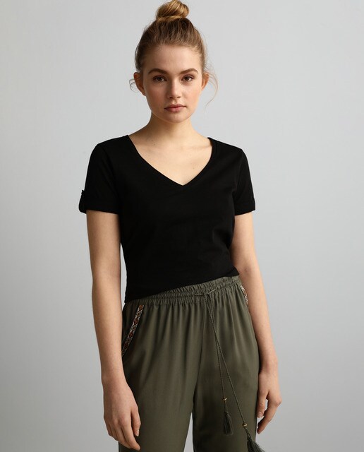 Camiseta de mujer 100% algodón manga cor