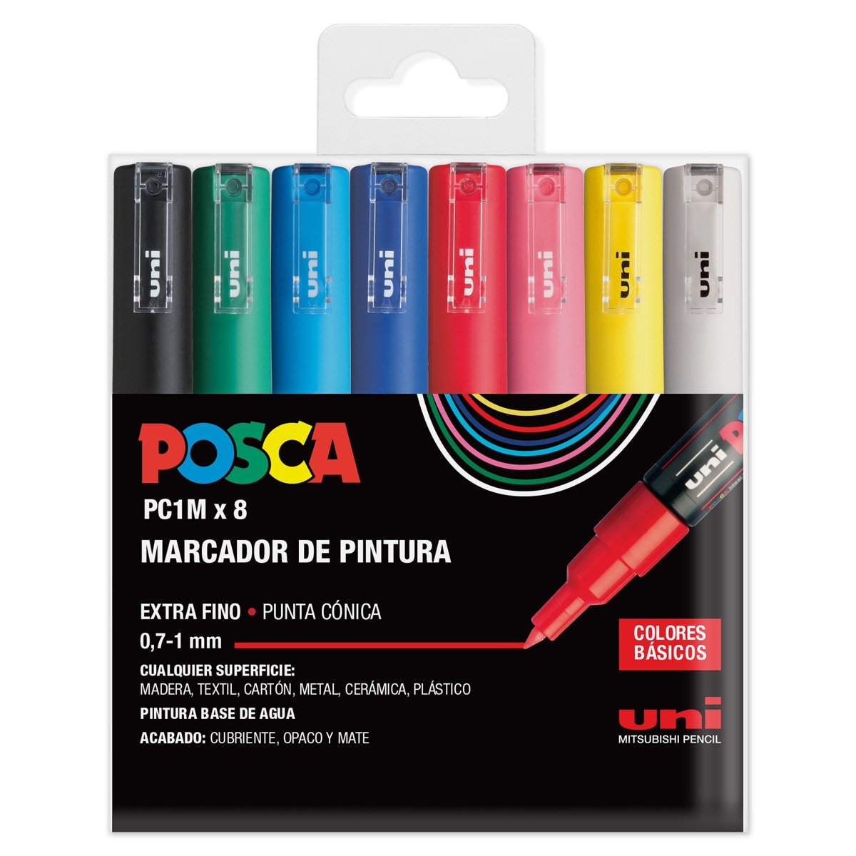 Imagen 0 de Pack 8 Unidades de Marcadores de Pintura Base al Agua 0,7 mm. PC1M Uni Posca Multicolor