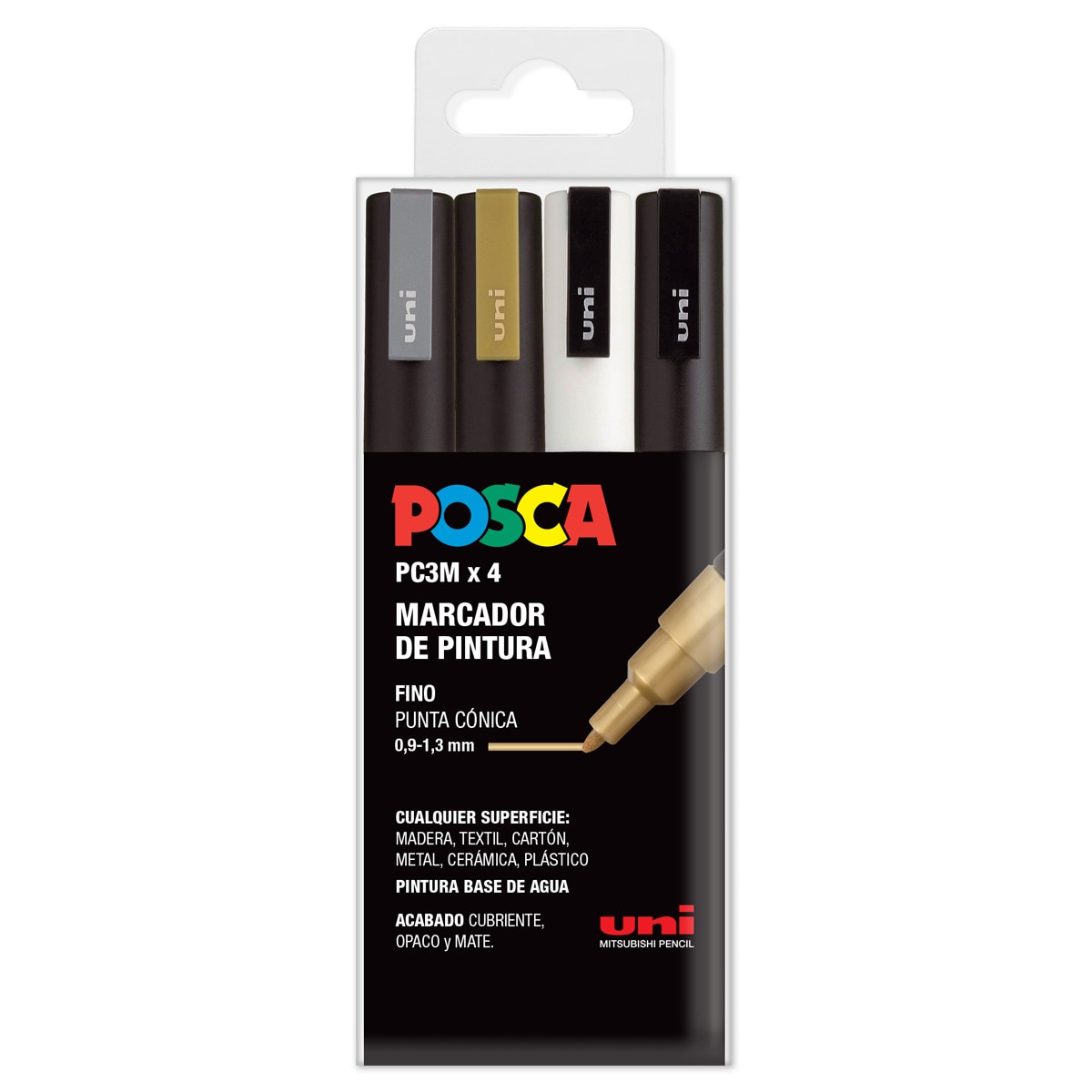 Imagen 0 de Pack 4 Unidades de Marcadores de Pintura Base al Agua 0,9-1,3 mm. PC3M Uni Posca Colores GSWB
