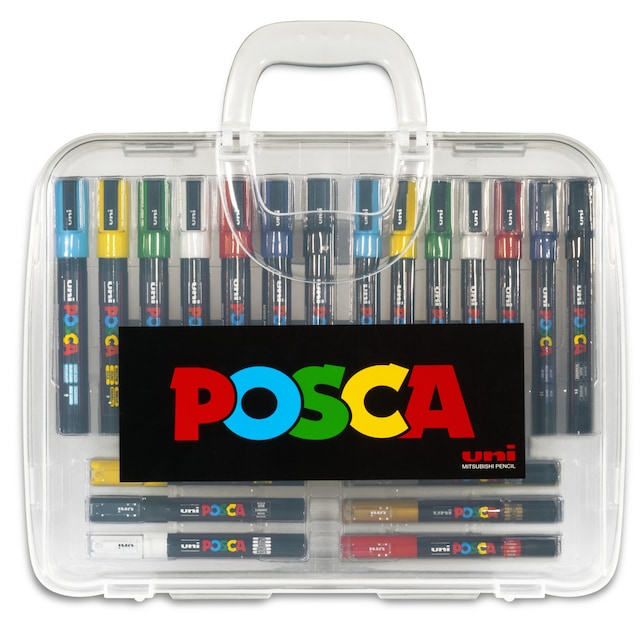 Imagen 0 de Maletín 20 Unidades Marcadores de Pintura Base al Agua Trazos Surtidos Uni Posca Multicolor.